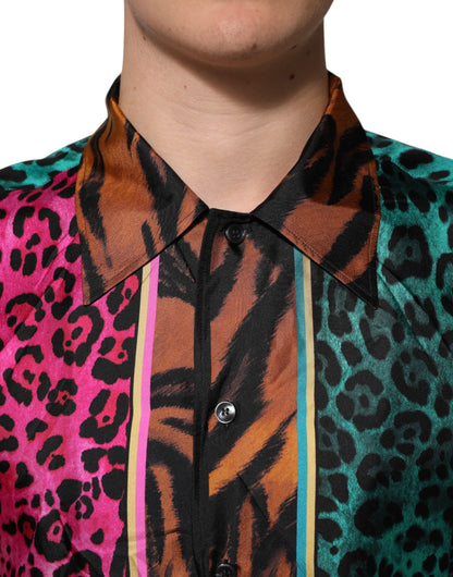 Dolce &amp; Gabbana Multicolor Silk Tiger Print Hawaiian T-shirt