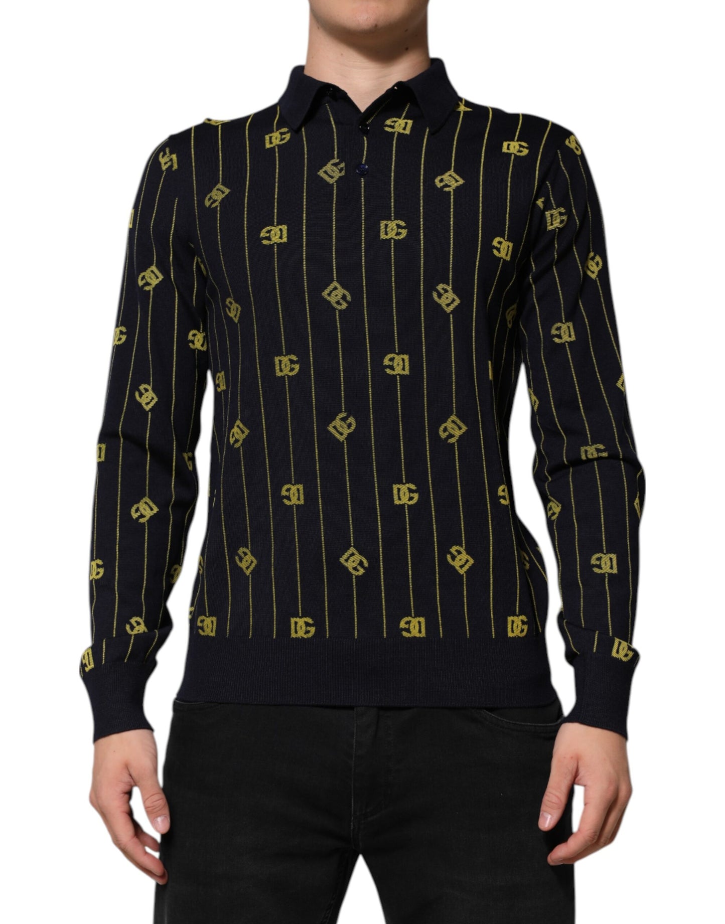 Dolce &amp; Gabbana Black Logo Jacquard Knitted Polo Shirt T-shirt