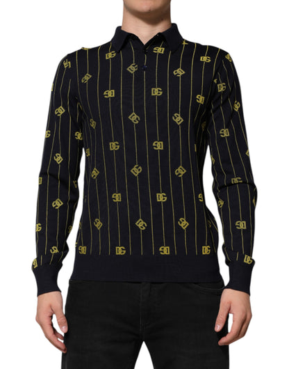 Dolce &amp; Gabbana Black Logo Jacquard Knitted Polo Shirt T-shirt