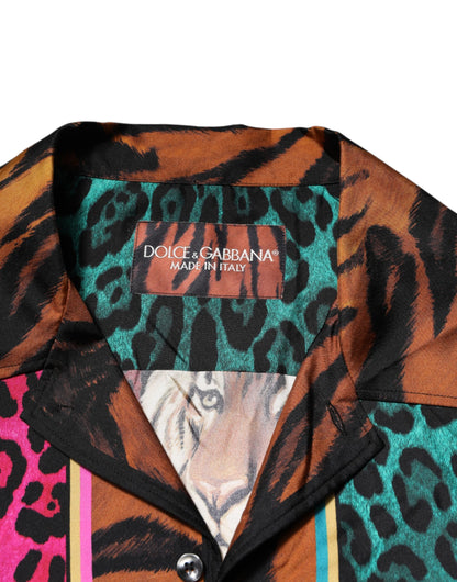 Dolce &amp; Gabbana Multicolor Silk Tiger Print Hawaiian T-shirt