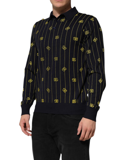 Dolce &amp; Gabbana Black Logo Jacquard Knitted Polo Shirt T-shirt