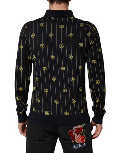 Dolce &amp; Gabbana Black Logo Jacquard Knitted Polo Shirt T-shirt