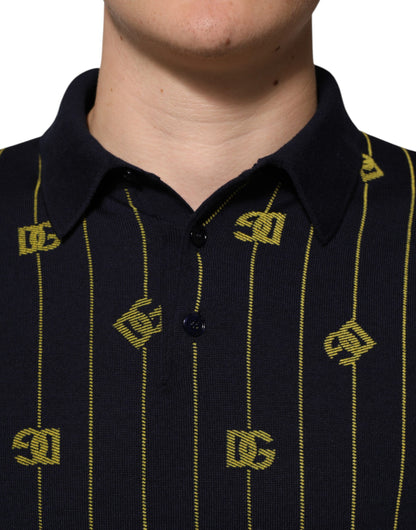 Dolce &amp; Gabbana Black Logo Jacquard Knitted Polo Shirt T-shirt
