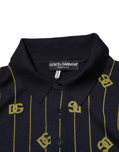 Dolce &amp; Gabbana Black Logo Jacquard Knitted Polo Shirt T-shirt