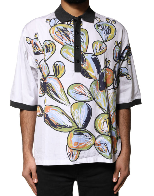 Dolce &amp; Gabbana White Sketch Print Oversized Mens Polo T-shirt