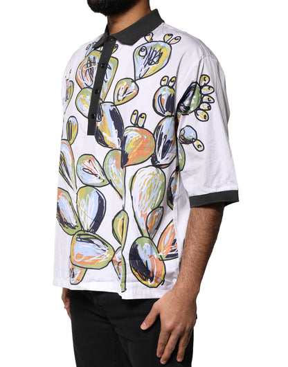Dolce &amp; Gabbana White Sketch Print Oversized Mens Polo T-shirt