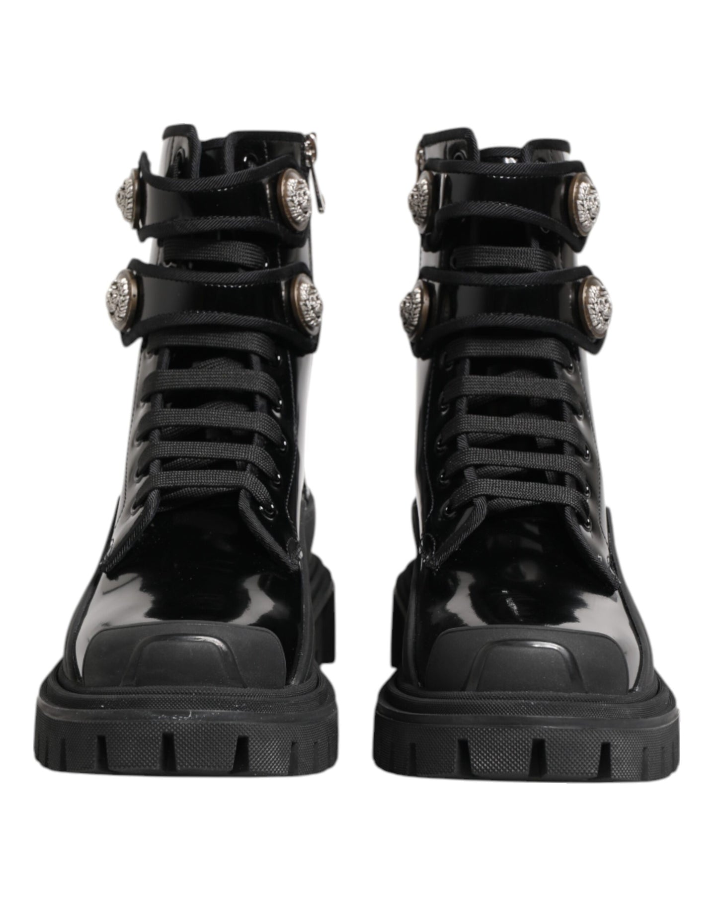Dolce &amp; Gabbana Black Leather DG Logo Combat Ankle Boots Shoes
