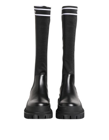Dolce &amp; Gabbana Black White Polyester Socks High Boots Shoes