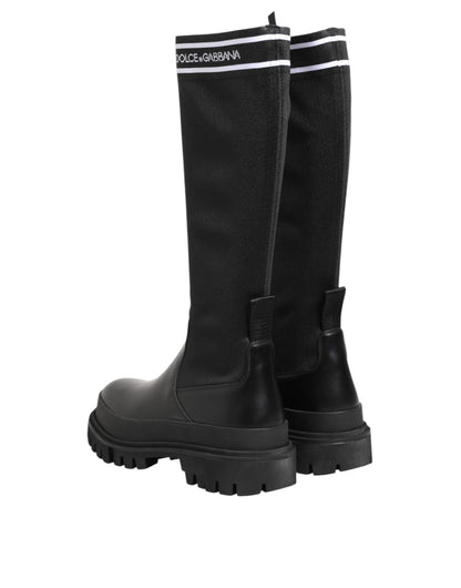 Dolce &amp; Gabbana Black White Polyester Socks High Boots Shoes