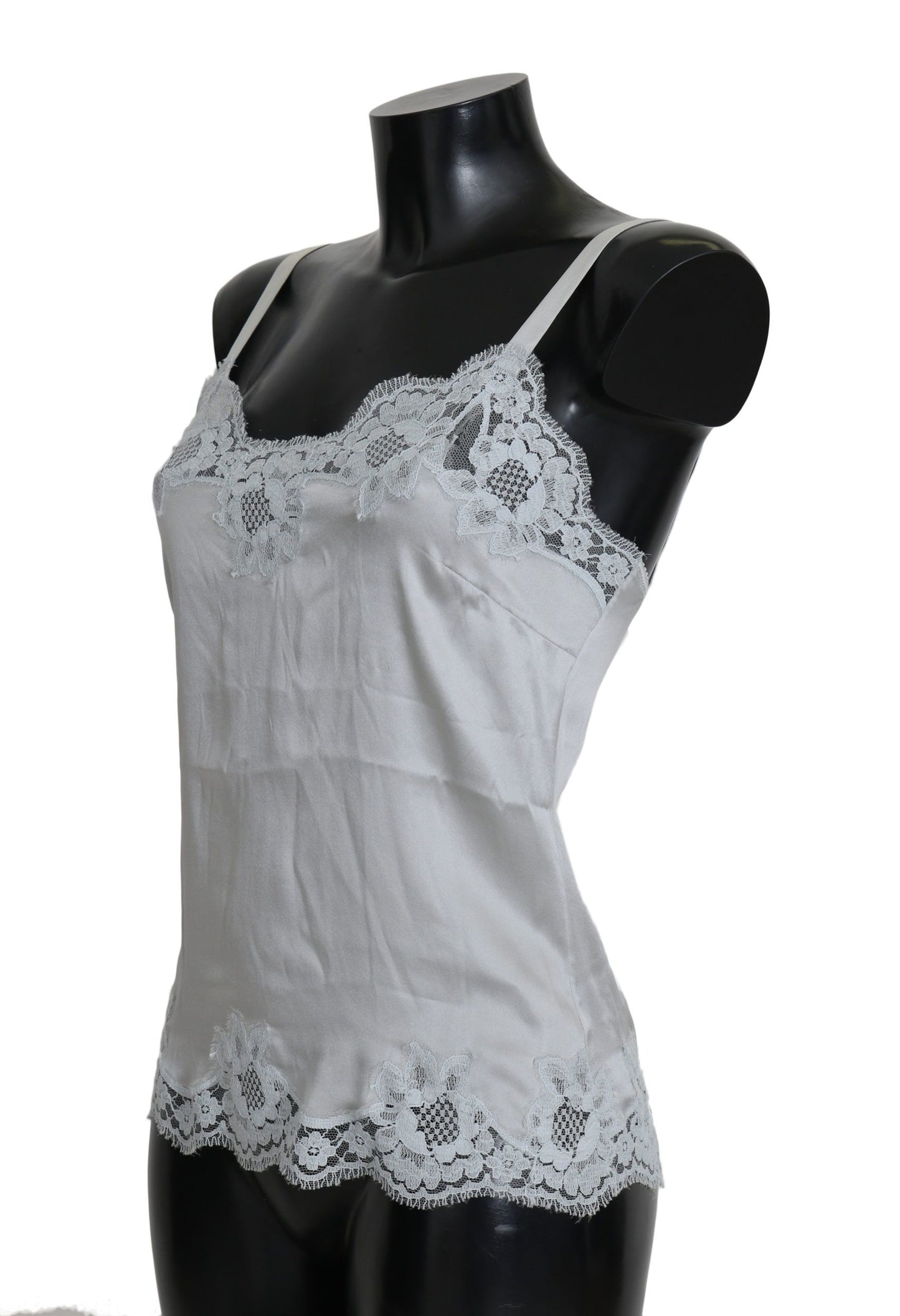 Robe chemise en soie stretch et dentelle florale Dolce &amp; Gabbana
