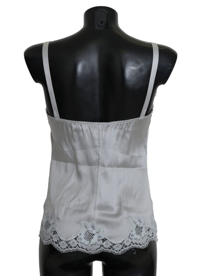 Robe chemise en soie stretch et dentelle florale Dolce &amp; Gabbana