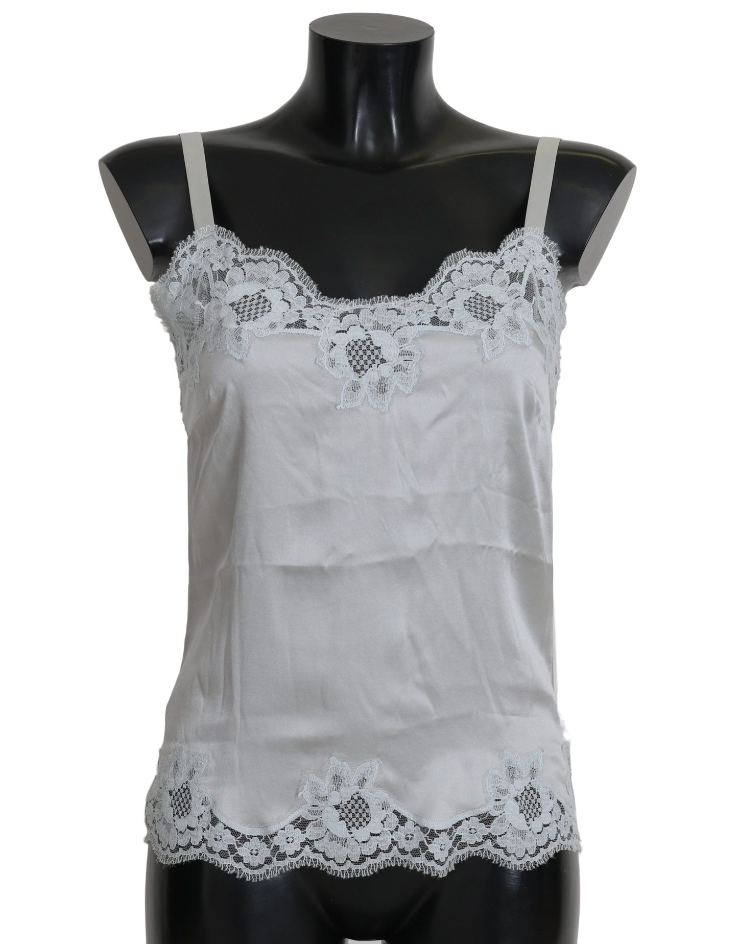 Robe chemise en soie stretch et dentelle florale Dolce &amp; Gabbana