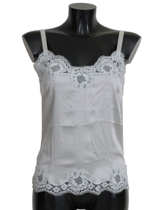 Robe chemise en soie stretch et dentelle florale Dolce &amp; Gabbana