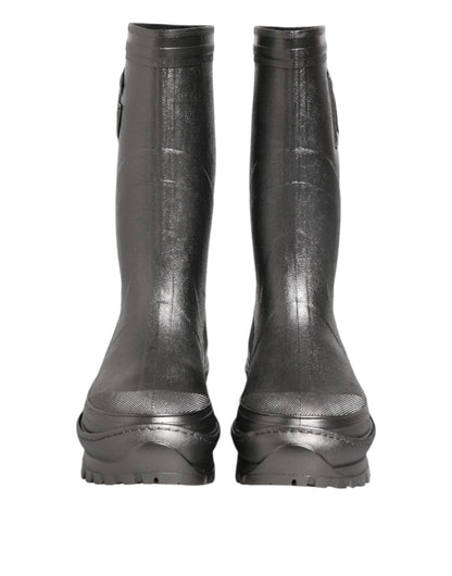 Dolce &amp; Gabbana Black Argento Pull On Rain Boots Shoes