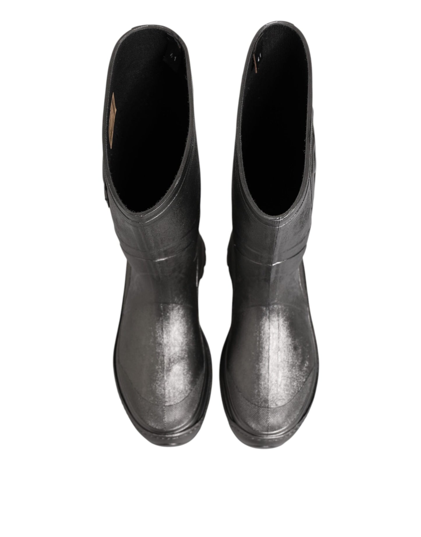 Dolce &amp; Gabbana Black Argento Pull On Rain Boots Shoes