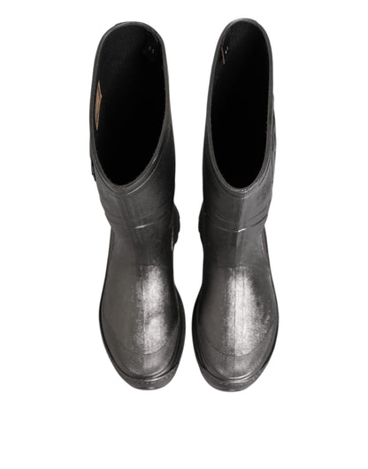 Dolce &amp; Gabbana Black Argento Pull On Rain Boots Shoes