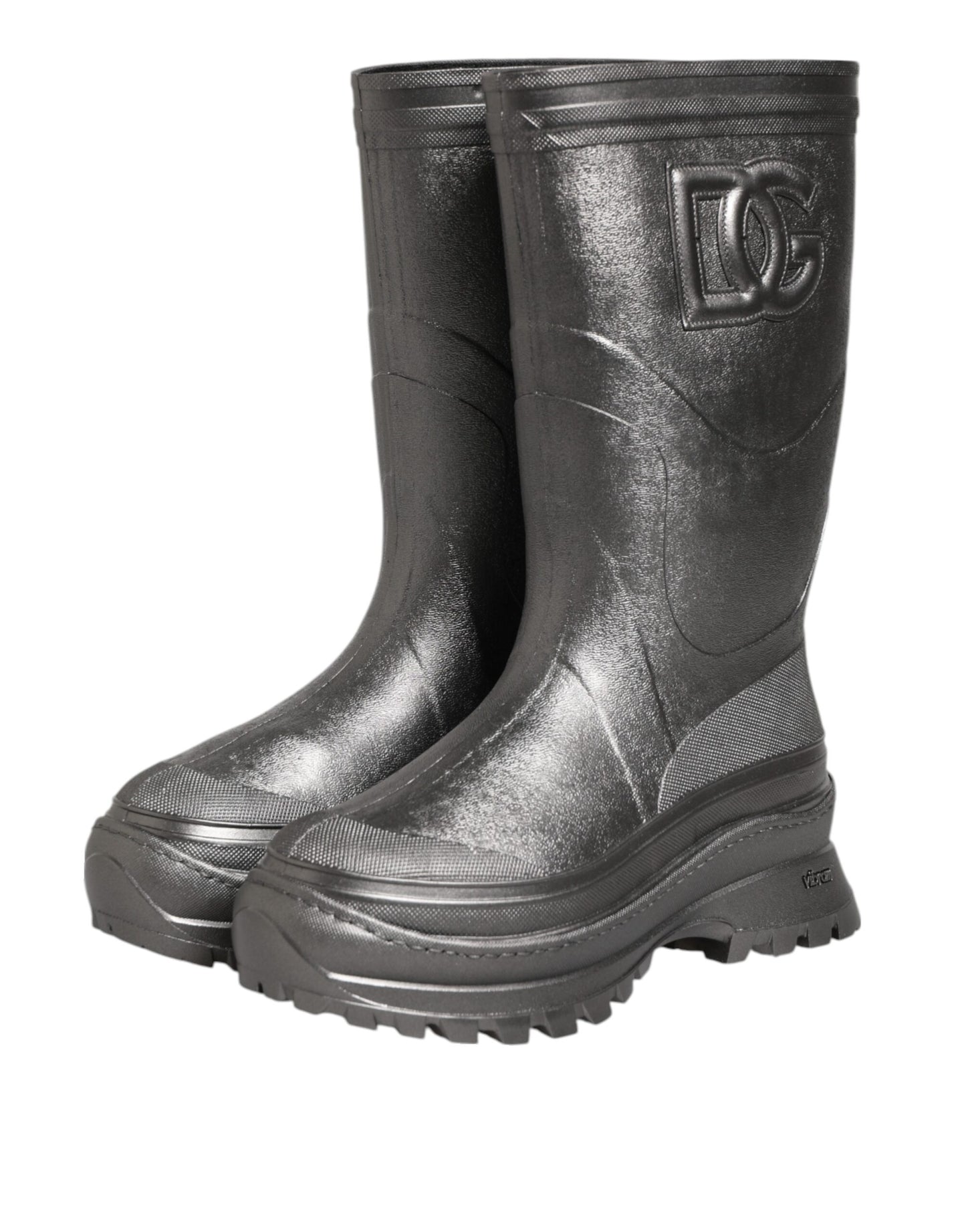 Dolce &amp; Gabbana Black Argento Pull On Rain Boots Shoes