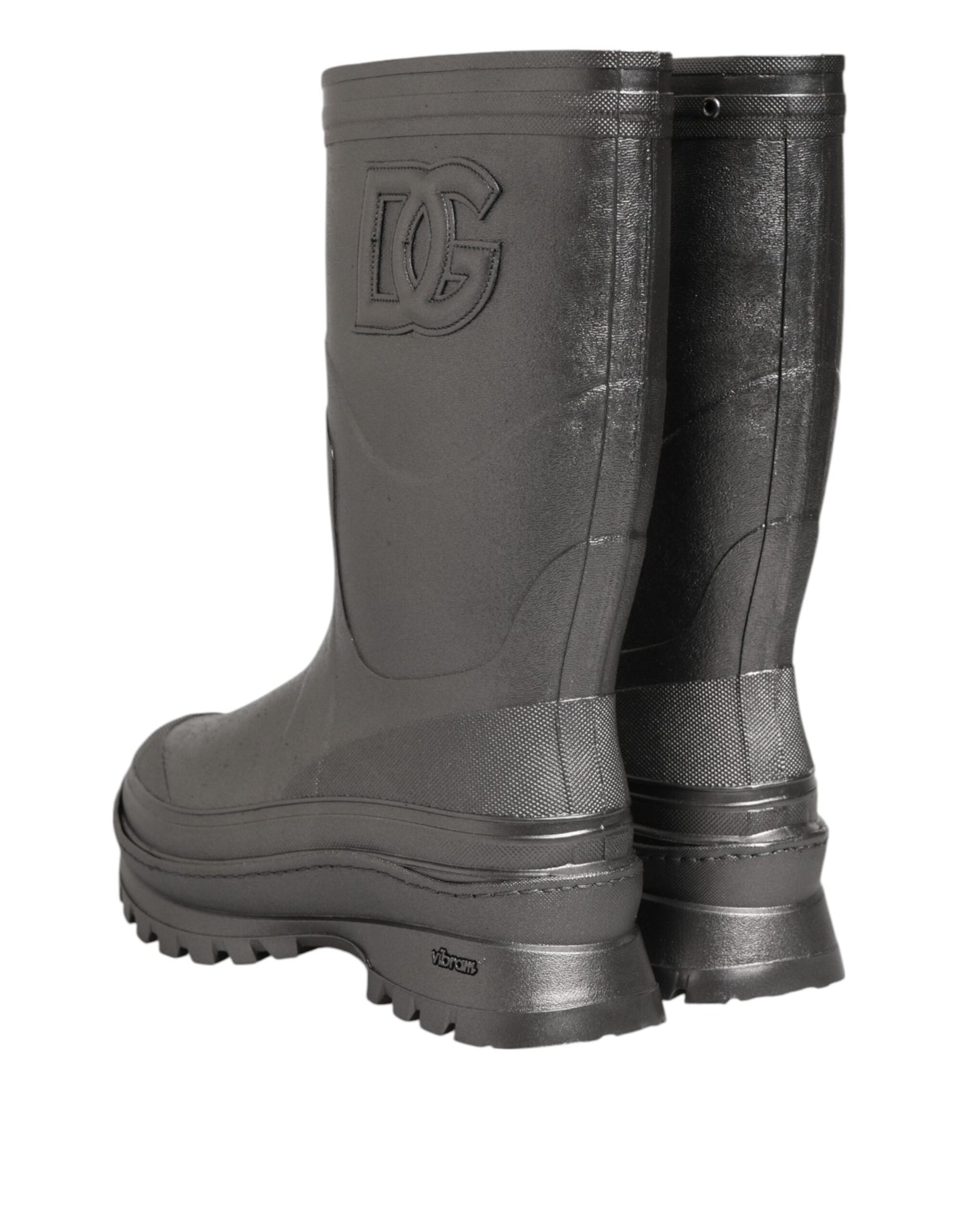 Dolce &amp; Gabbana Black Argento Pull On Rain Boots Shoes