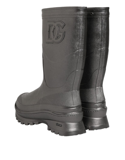 Dolce &amp; Gabbana Black Argento Pull On Rain Boots Shoes