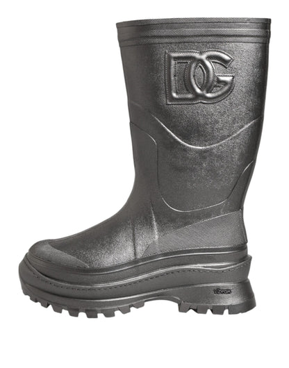 Dolce &amp; Gabbana Black Argento Pull On Rain Boots Shoes