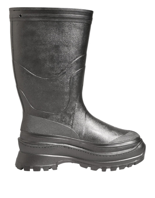 Dolce &amp; Gabbana Black Argento Pull On Rain Boots Shoes