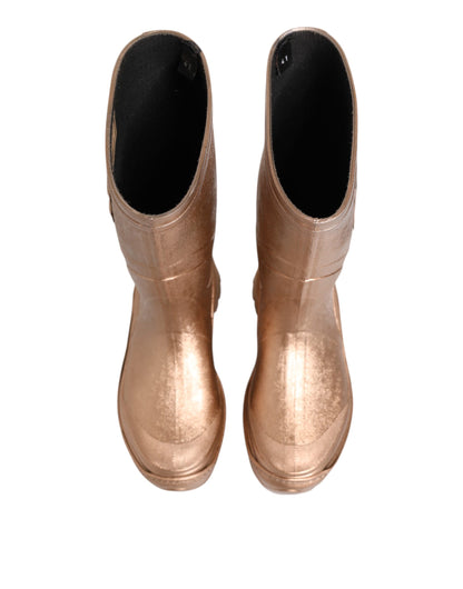 Dolce &amp; Gabbana Rose Gold Rubber Pull On Rain Boots Shoes