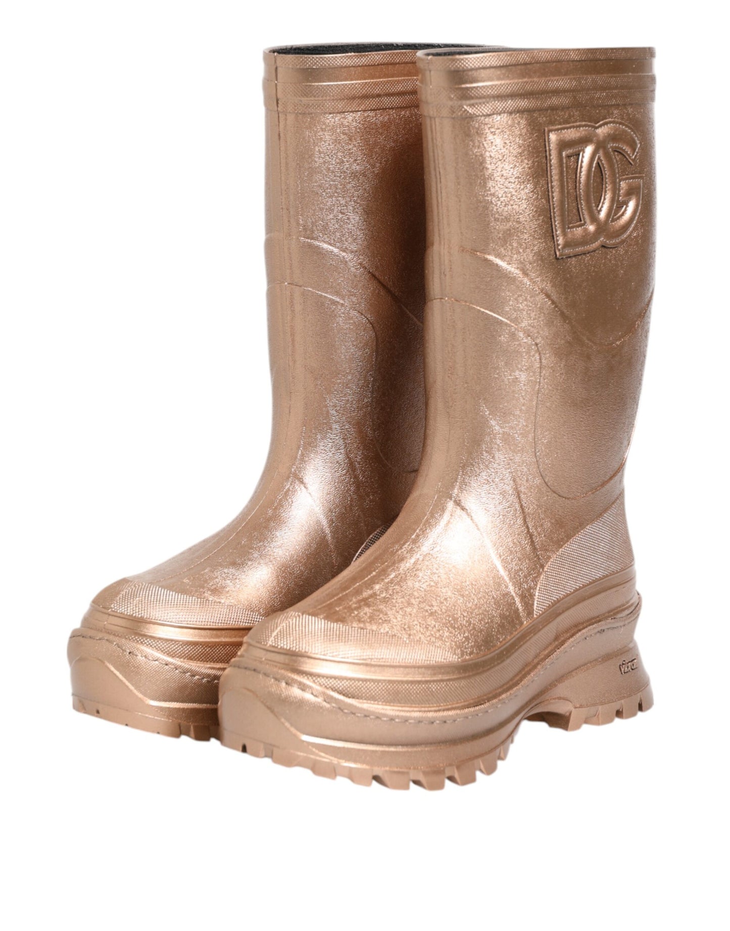Dolce &amp; Gabbana Rose Gold Rubber Pull On Rain Boots Shoes