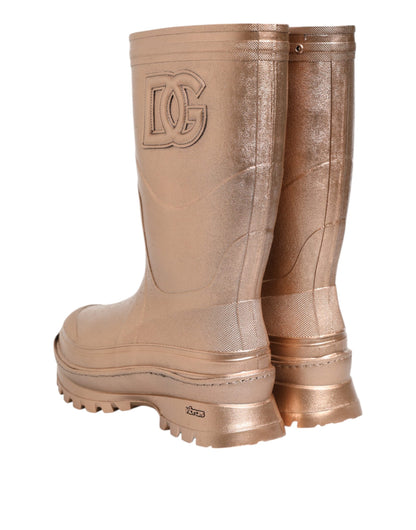 Dolce &amp; Gabbana Rose Gold Rubber Pull On Rain Boots Shoes