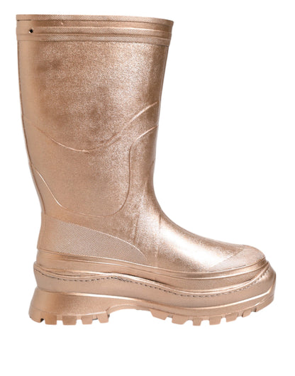 Dolce &amp; Gabbana Rose Gold Rubber Pull On Rain Boots Shoes