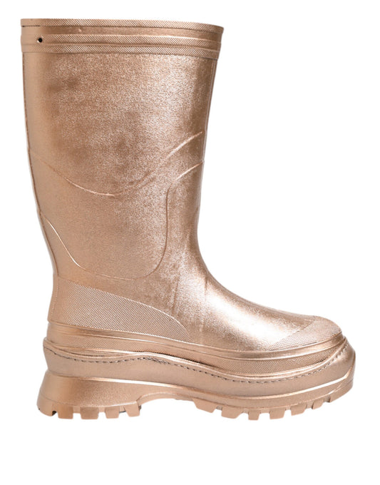 Dolce &amp; Gabbana Rose Gold Rubber Pull On Rain Boots Shoes