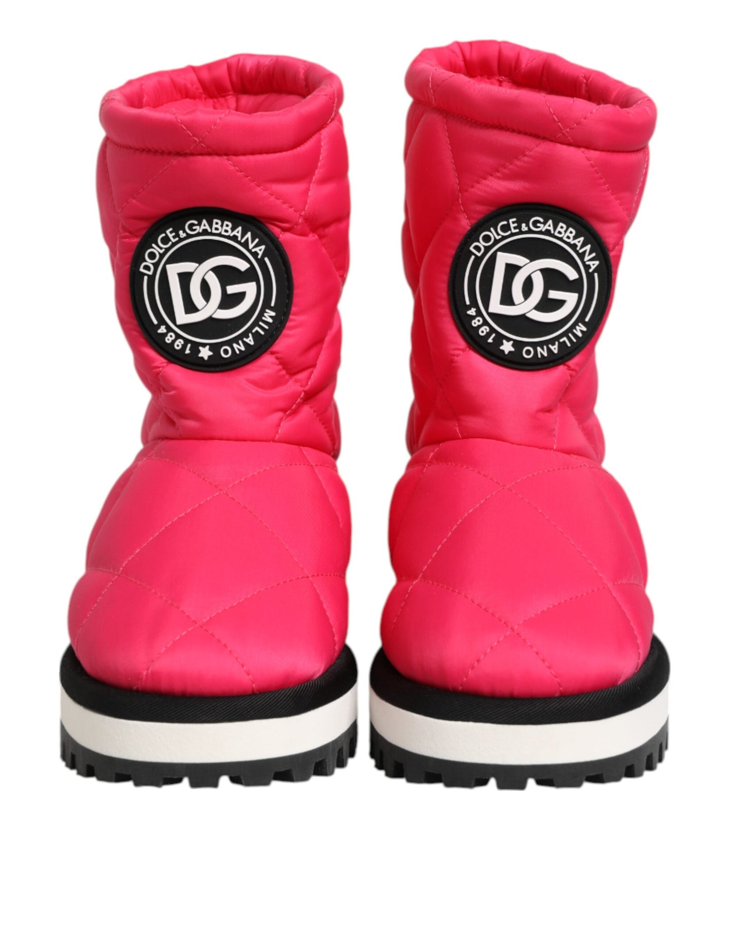 Dolce &amp; Gabbana Pink White Viscose Padded Mid Calf Boots Shoes