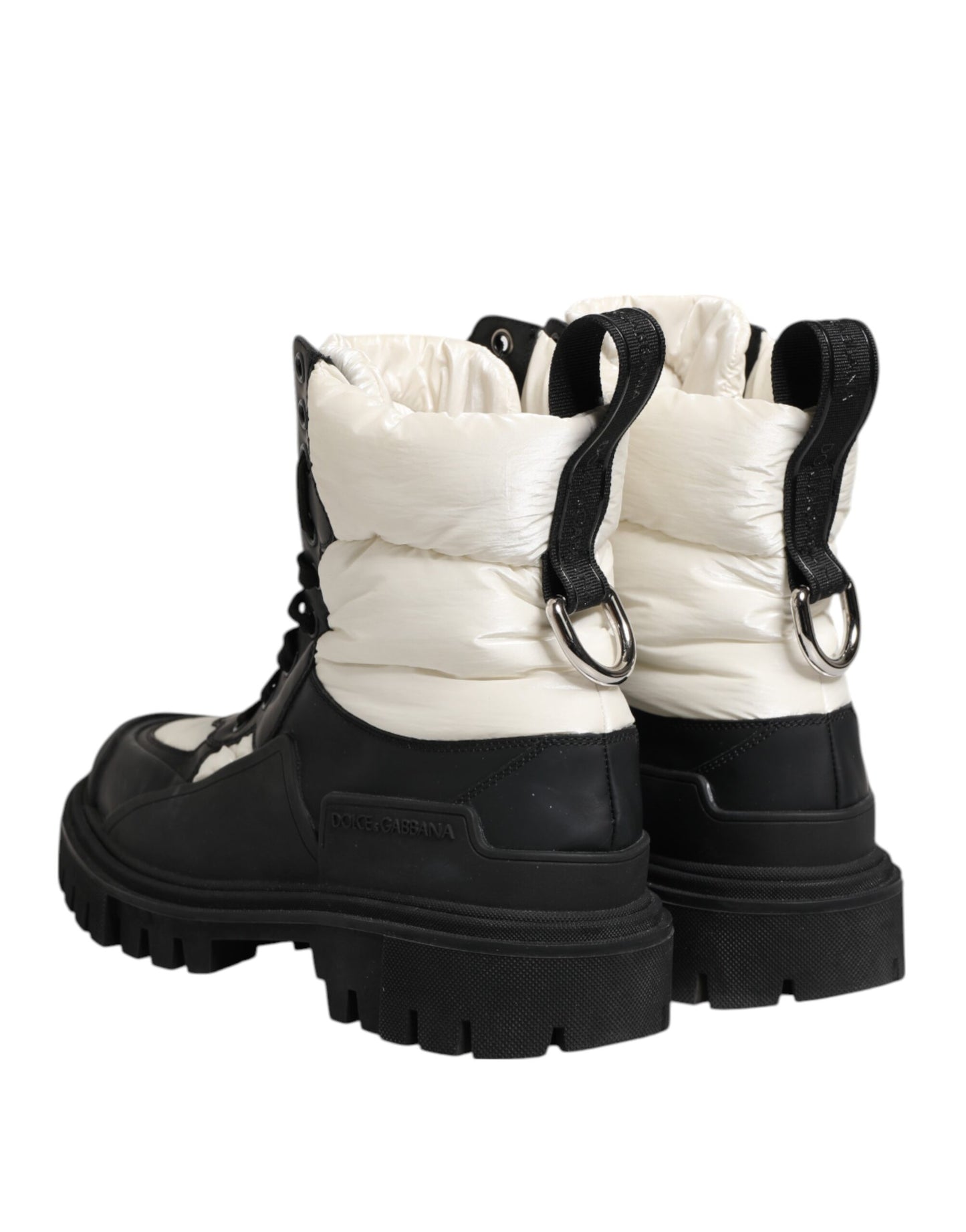 Dolce &amp; Gabbana Black White Padded Mid Calf Lace Up Boots Shoes