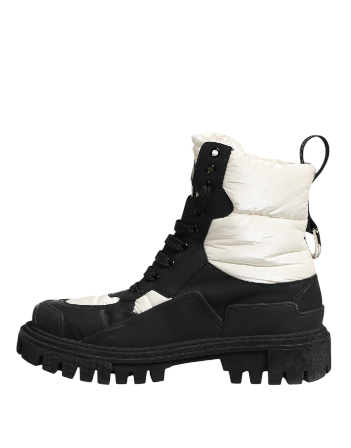 Dolce &amp; Gabbana Black White Padded Mid Calf Lace Up Boots Shoes