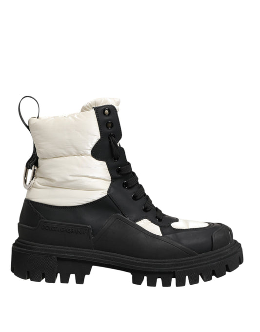 Dolce &amp; Gabbana Black White Padded Mid Calf Lace Up Boots Shoes