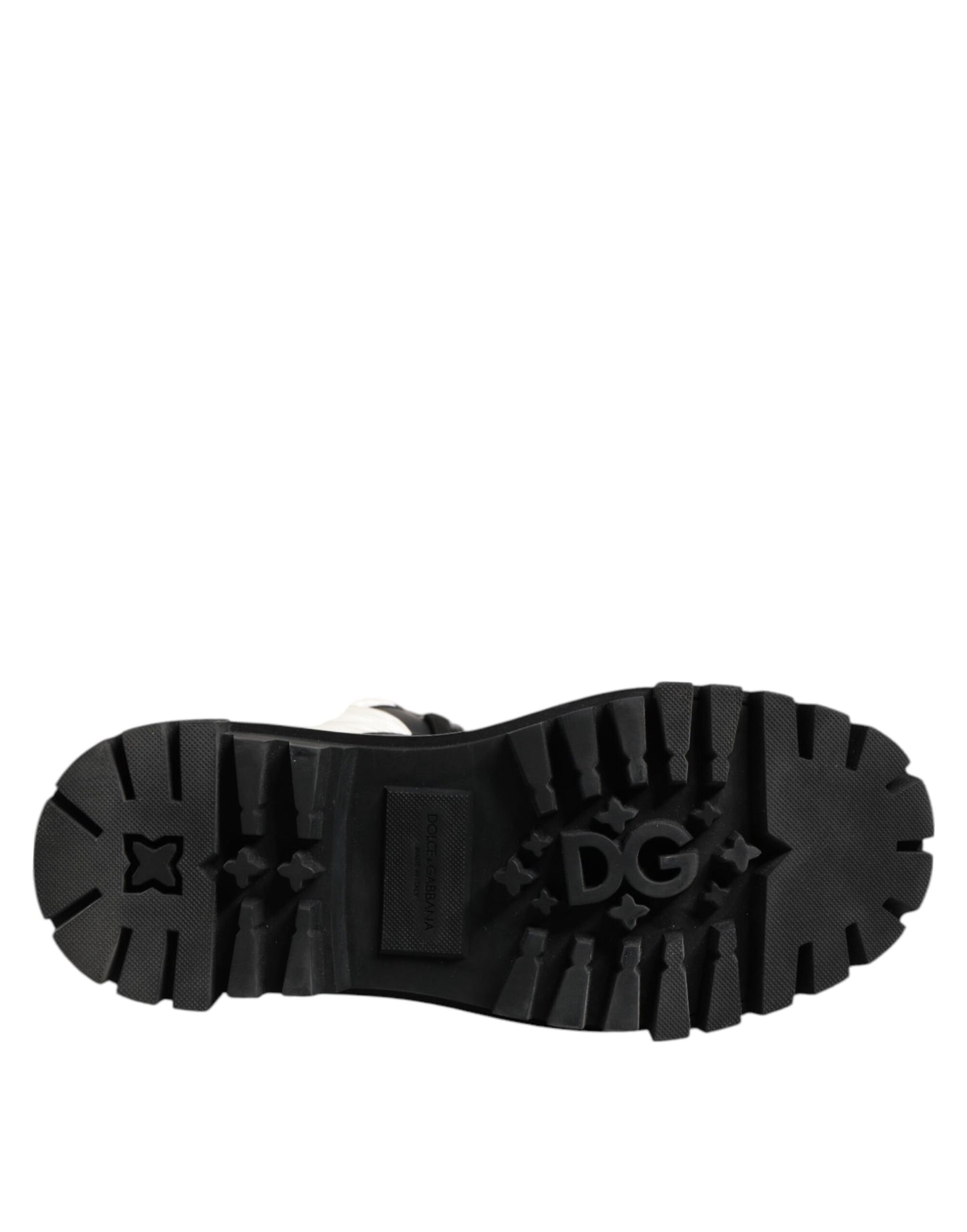 Dolce &amp; Gabbana Black White Padded Mid Calf Lace Up Boots Shoes
