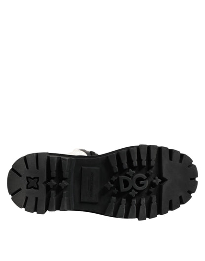 Dolce &amp; Gabbana Black White Padded Mid Calf Lace Up Boots Shoes