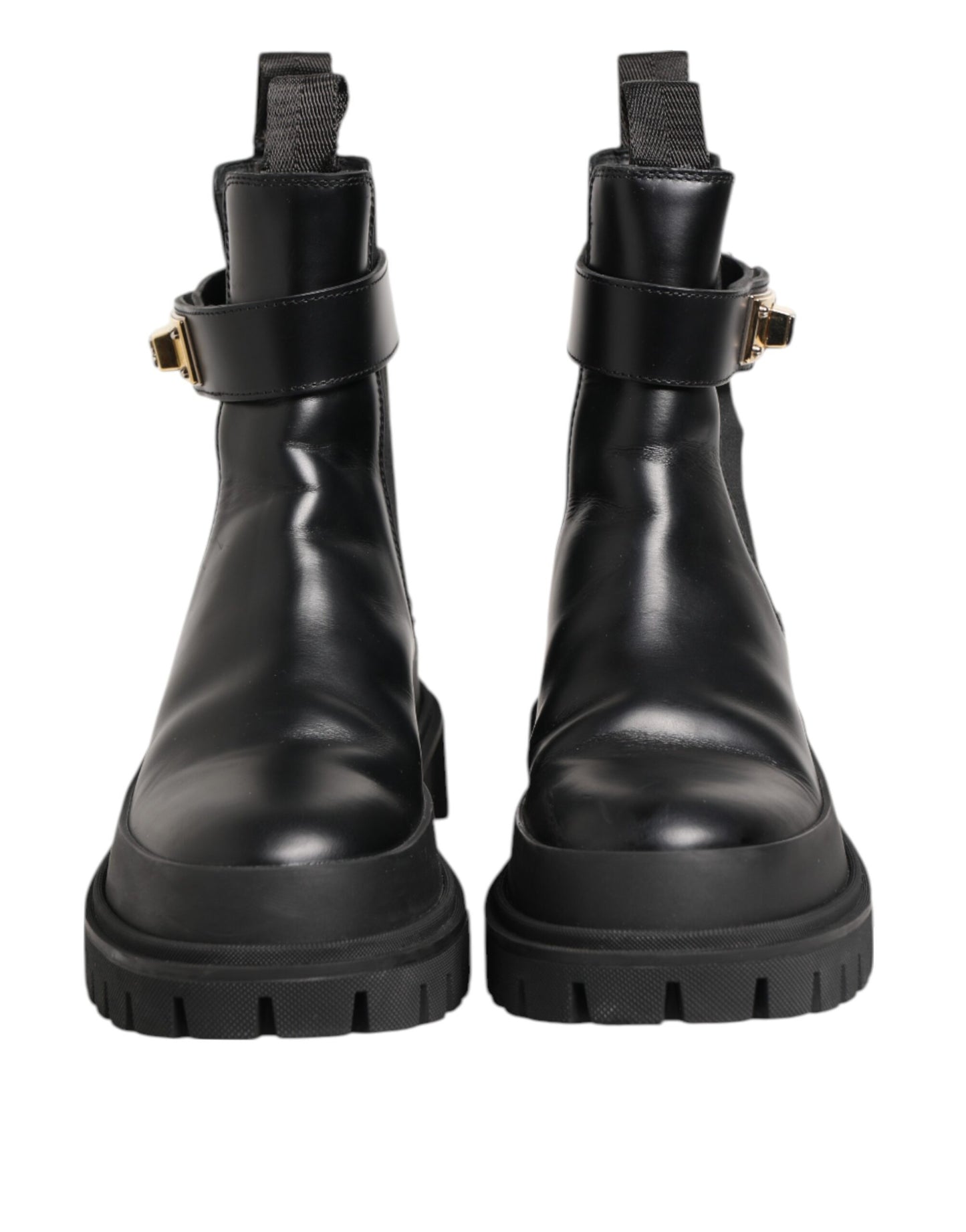 Dolce &amp; Gabbana Black Calfskin DG Logo Strap Ankle Boots Shoes