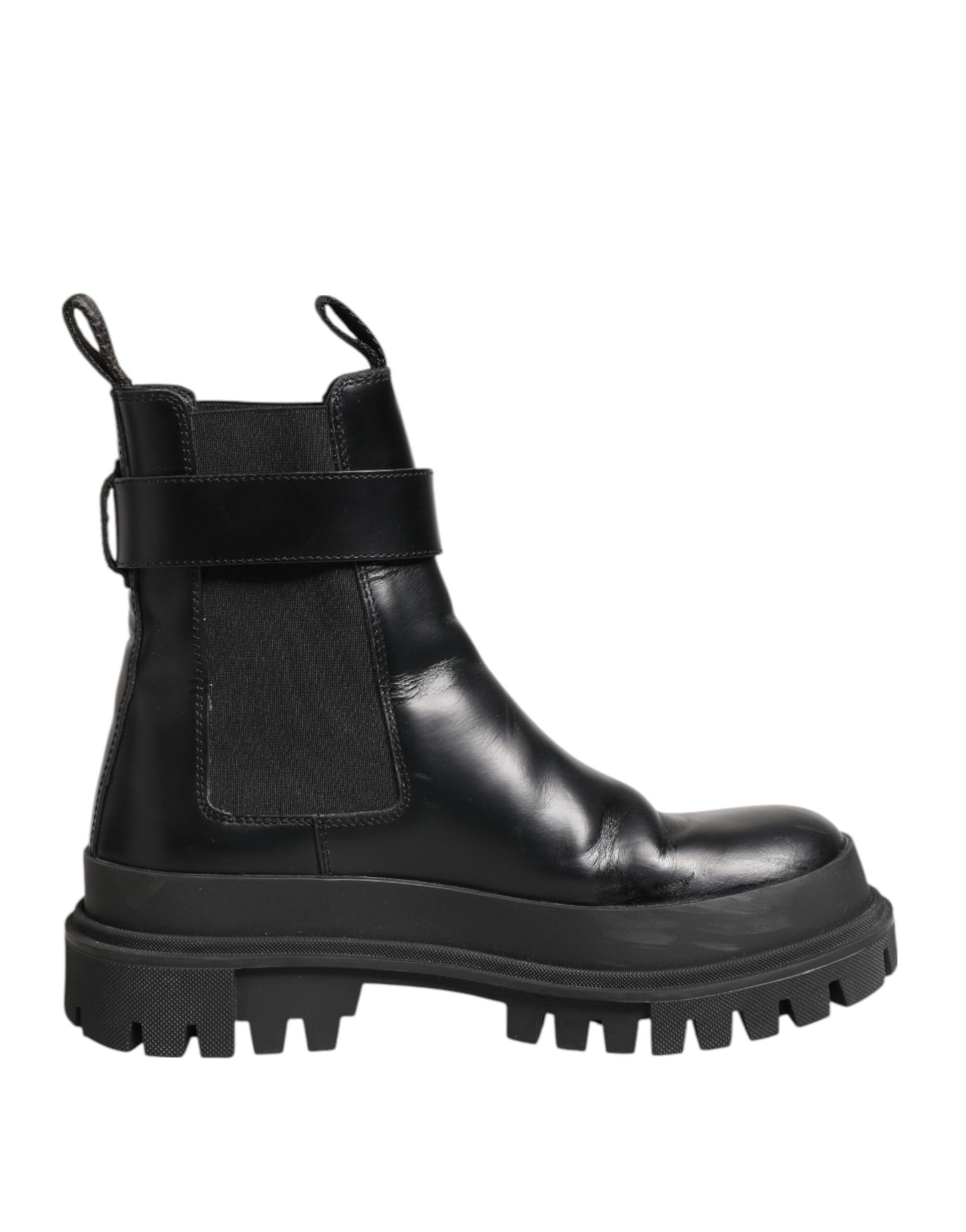 Dolce &amp; Gabbana Black Calfskin DG Logo Strap Ankle Boots Shoes