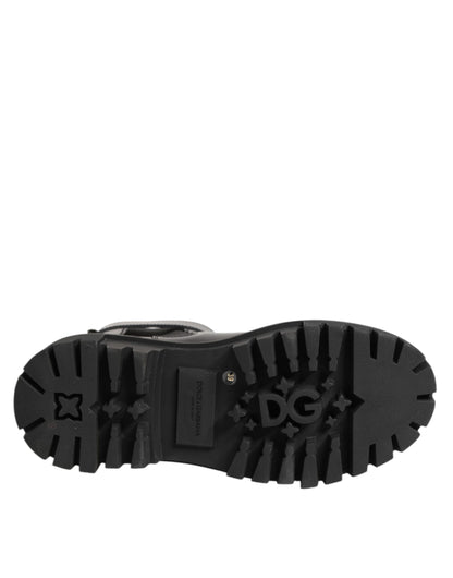 Dolce &amp; Gabbana Black Calfskin DG Logo Strap Ankle Boots Shoes