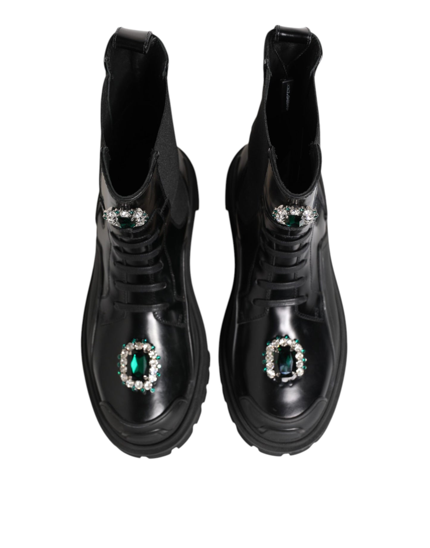 Dolce &amp; Gabbana Black Crystal Embellished Combat Boots Shoes