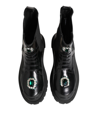 Dolce &amp; Gabbana Black Crystal Embellished Combat Boots Shoes