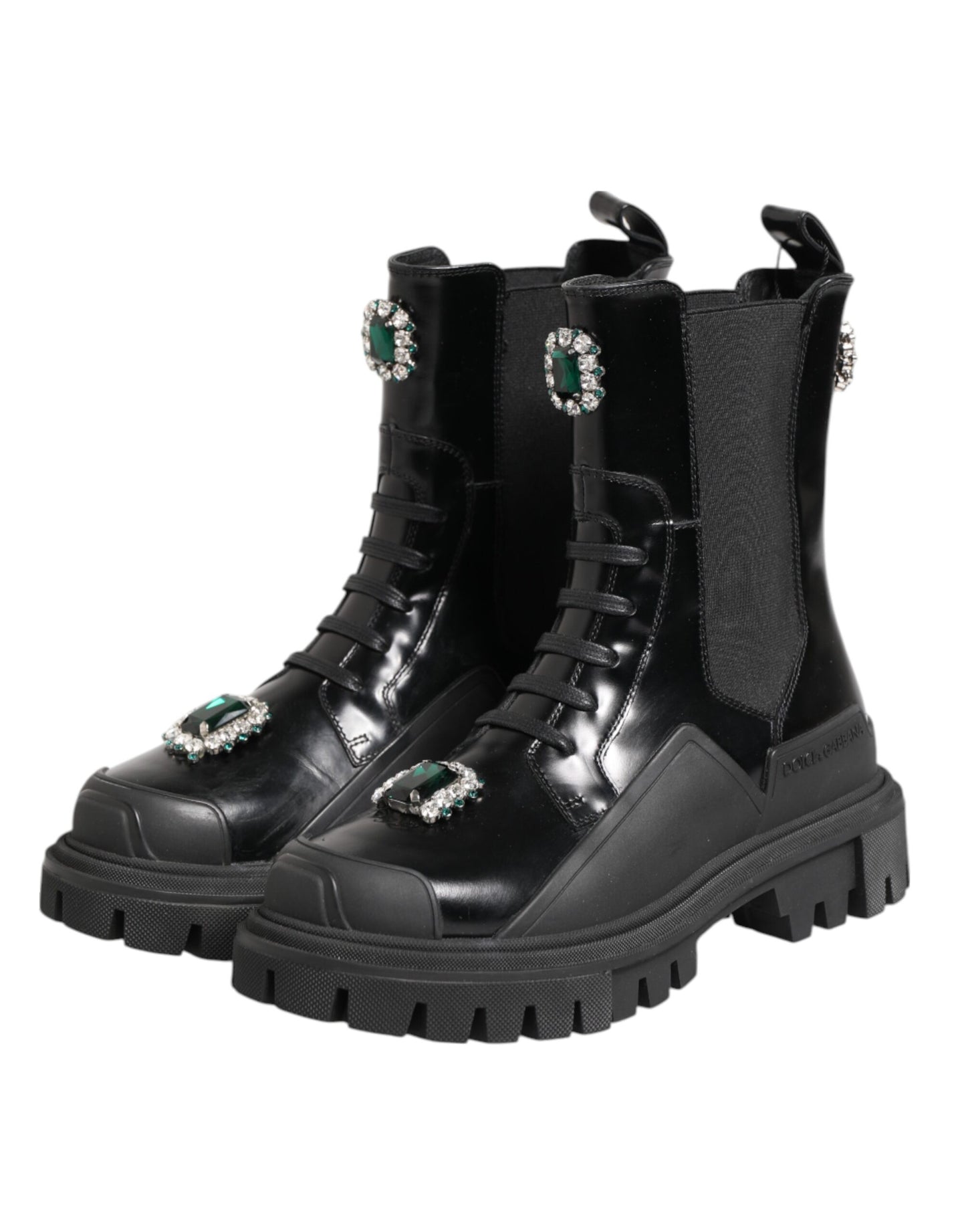 Dolce &amp; Gabbana Black Crystal Embellished Combat Boots Shoes