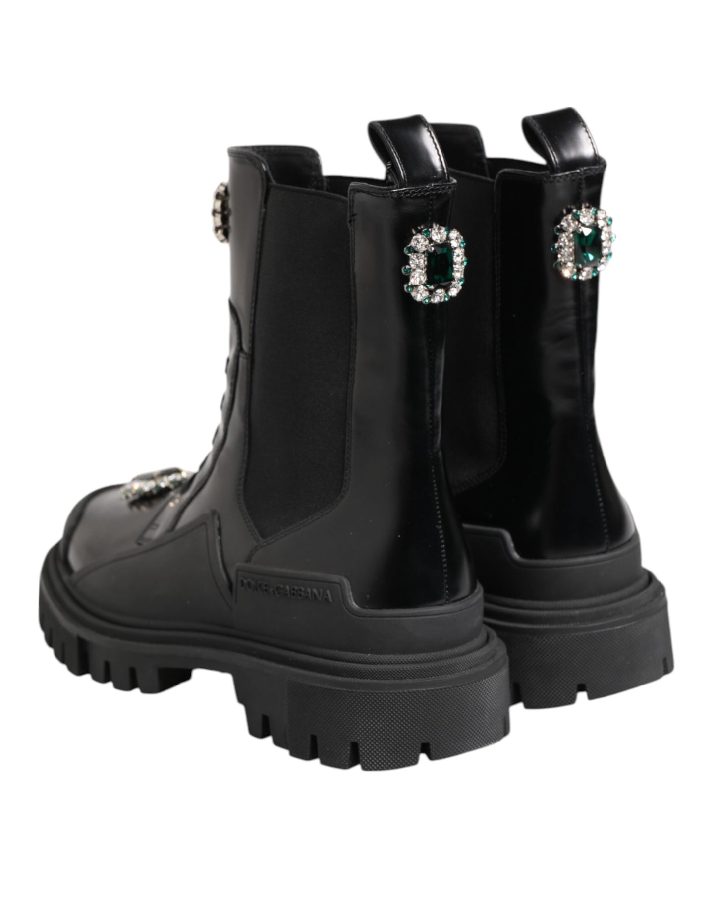 Dolce &amp; Gabbana Black Crystal Embellished Combat Boots Shoes