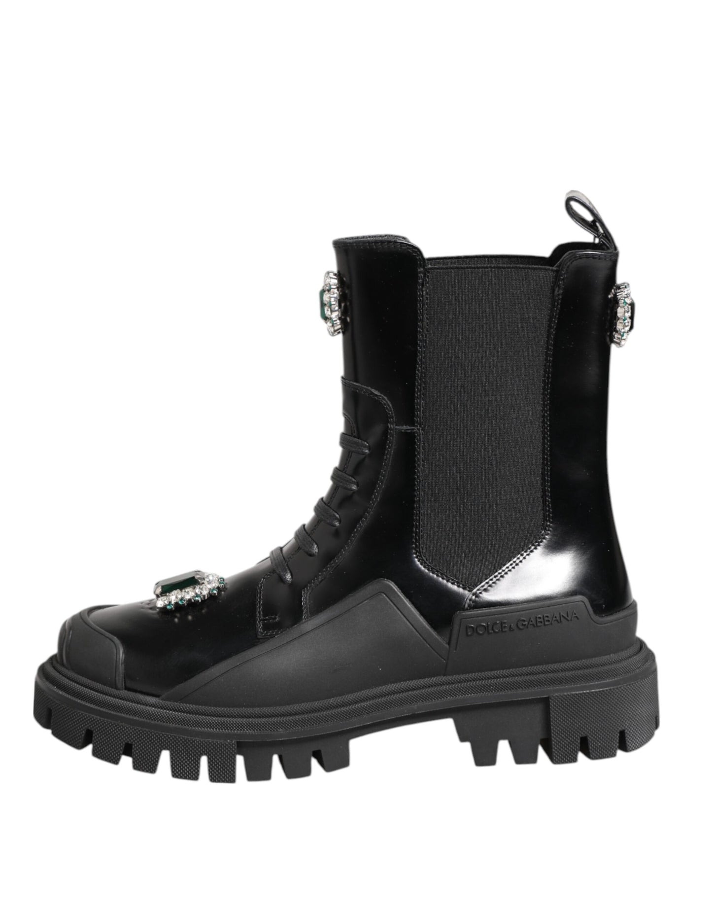 Dolce &amp; Gabbana Black Crystal Embellished Combat Boots Shoes