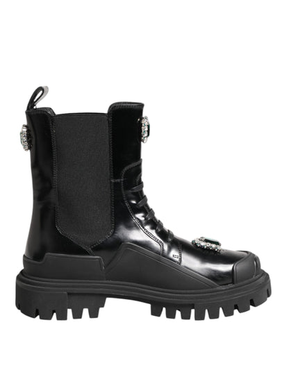 Dolce &amp; Gabbana Black Crystal Embellished Combat Boots Shoes