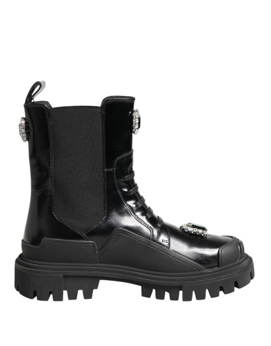 Dolce &amp; Gabbana Black Crystal Embellished Combat Boots Shoes