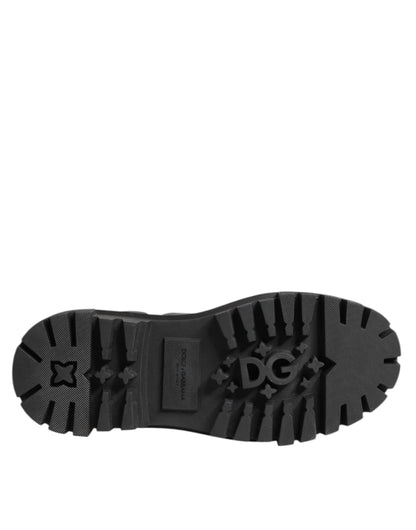Dolce &amp; Gabbana Black Crystal Embellished Combat Boots Shoes
