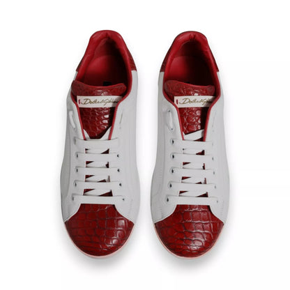 Dolce &amp; Gabbana White Red Leather Logo Portofino Sneaker