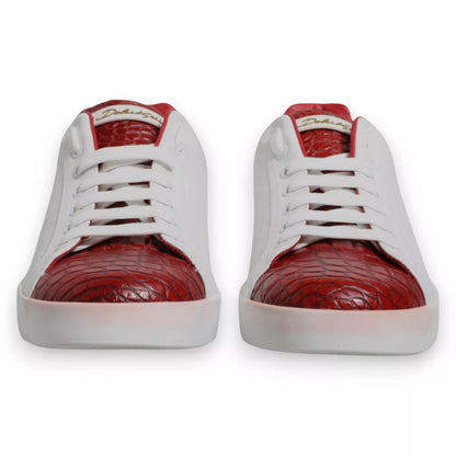 Dolce &amp; Gabbana White Red Leather Logo Portofino Sneaker