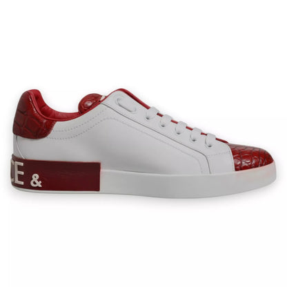 Dolce &amp; Gabbana White Red Leather Logo Portofino Sneaker
